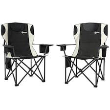 Outsunny Set of 2 Padded Folding Picnic Chairs with Cooler Bag Black | Black