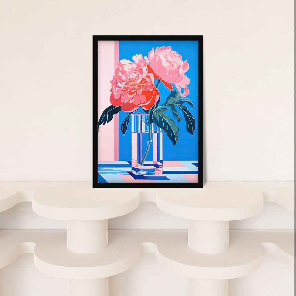 image 1 of Perfect Peonies Flower Blooms Glass Vase Home Decor Black Framed Wall Art Print A4