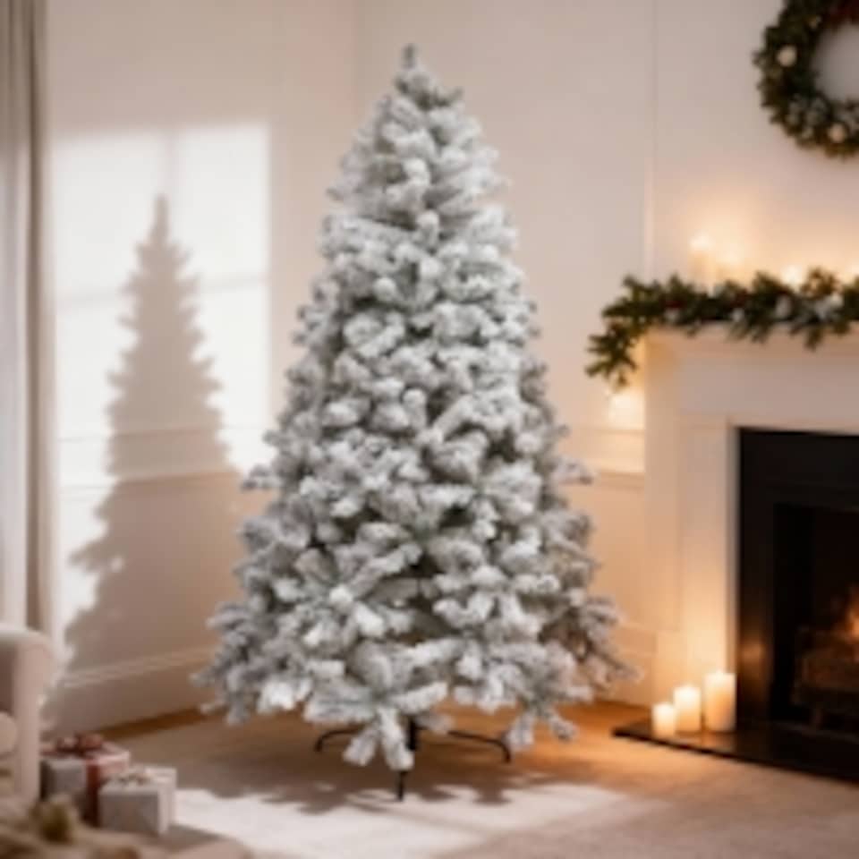 image 1 of 4FT Yukon Pine Artificial Green Christmas Tree Snow Flocked Tips Branches Snowy Bushy Home Decorations