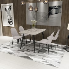 Aspen Tapered Legs Rectangular Dining Table and 4 Duo Plastic Seat Chairs with Metal Legs - Grey Oak/Black/Calico - Flat Packed Grey