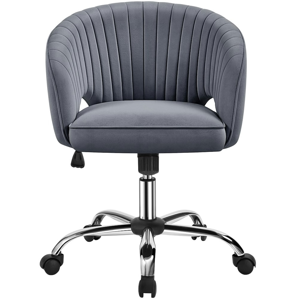 image 1 of Yaheetech Swivel Home Office Chair with Tufted Barrel Back Grey | Dark Grey