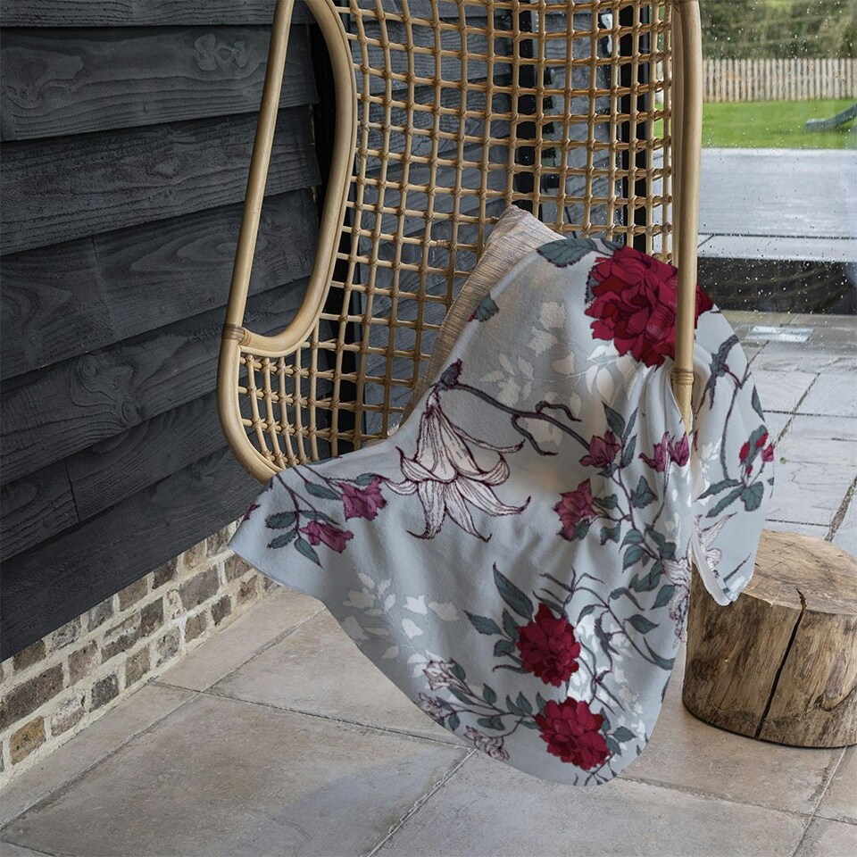 image 1 of Red & White Winter Floral (Blanket)