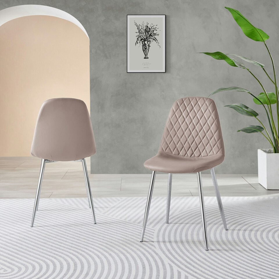 image 1 of Furniturebox 2x Cappuccino Beige Corona Dining Chairs (Silver)