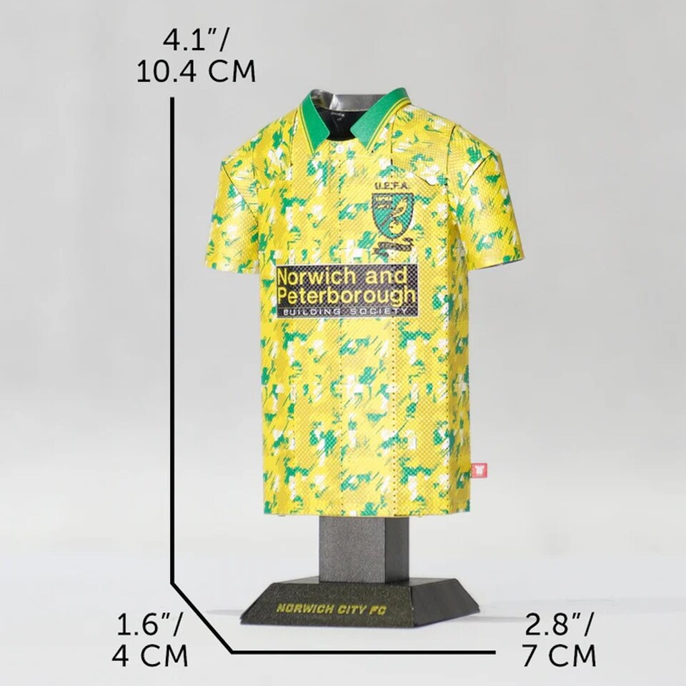 image 1 of RadStuff Metal Alloy Football Shirt - Norwich City UEFA Cup 1993