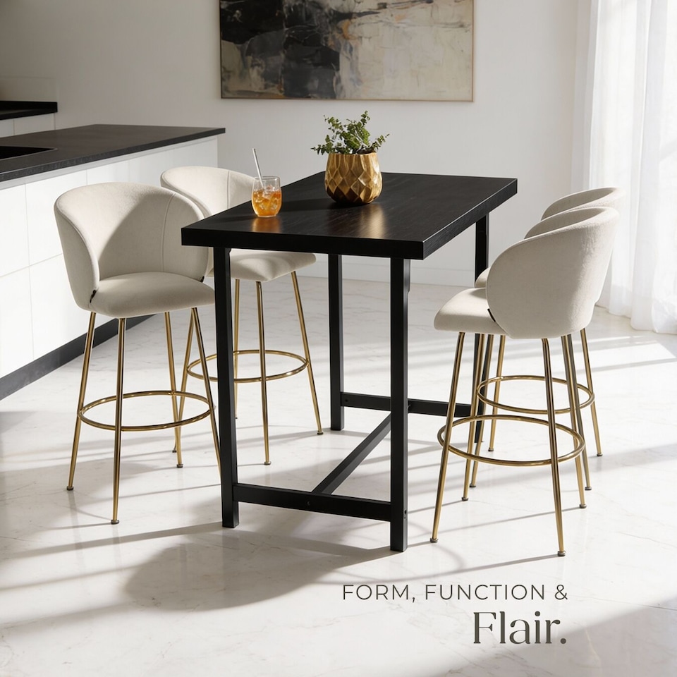 image 1 of Bar Stool Luana - with backrest, velvet look and padded | Cream | cream/gold | 60 x 51 x 106 cm | 2