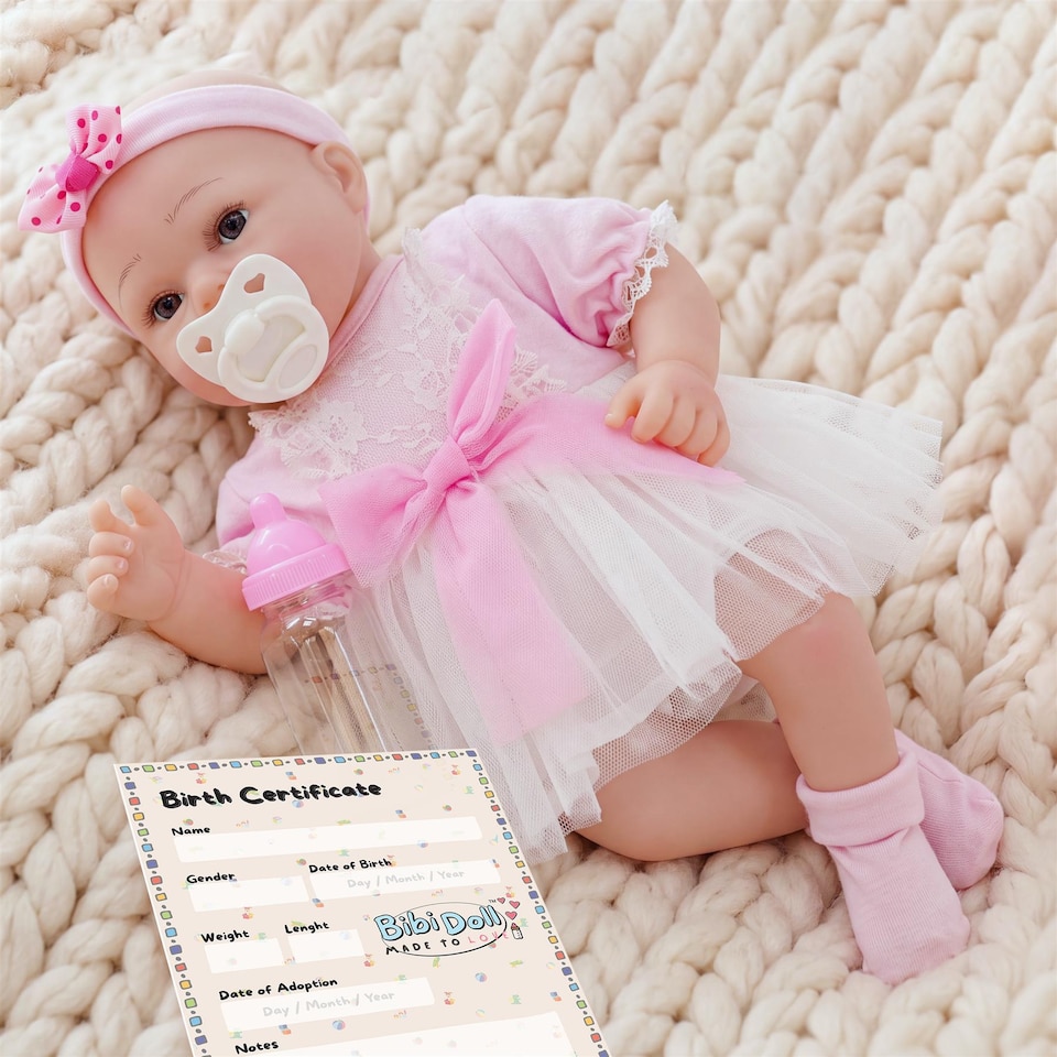 image 1 of BiBi Doll 17" Begonia Reborn Baby Doll Girl With Toy Dummy & Bottle