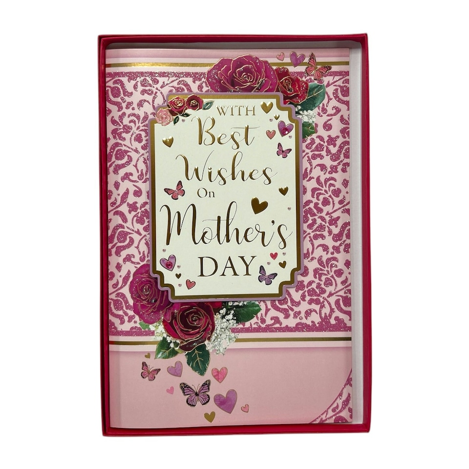 image 1 of With Best Wishes Rose Design Keepsake Mother's Day Boxed Card