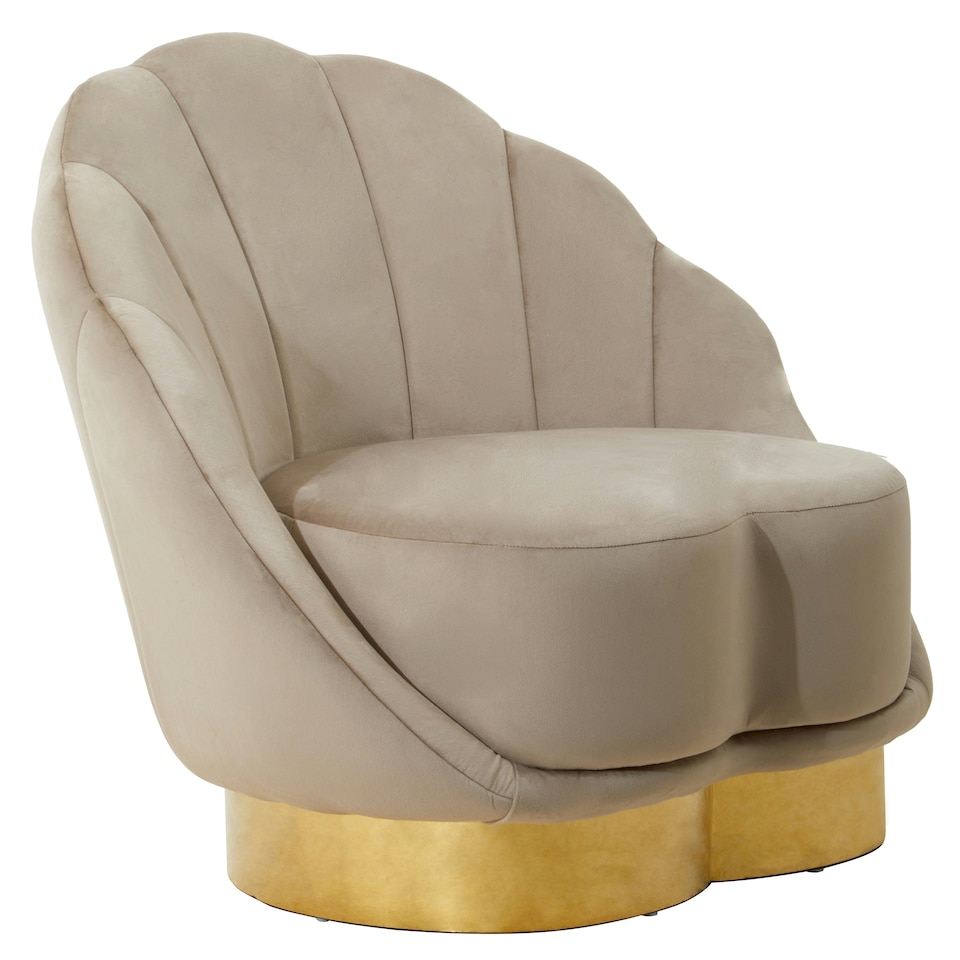 image 1 of Interiors by Premier Mink Velvet Accent Chair| Mink Velvet Upholstery with Scalloped Shell Design, Gold Finish Curved Base Brown
