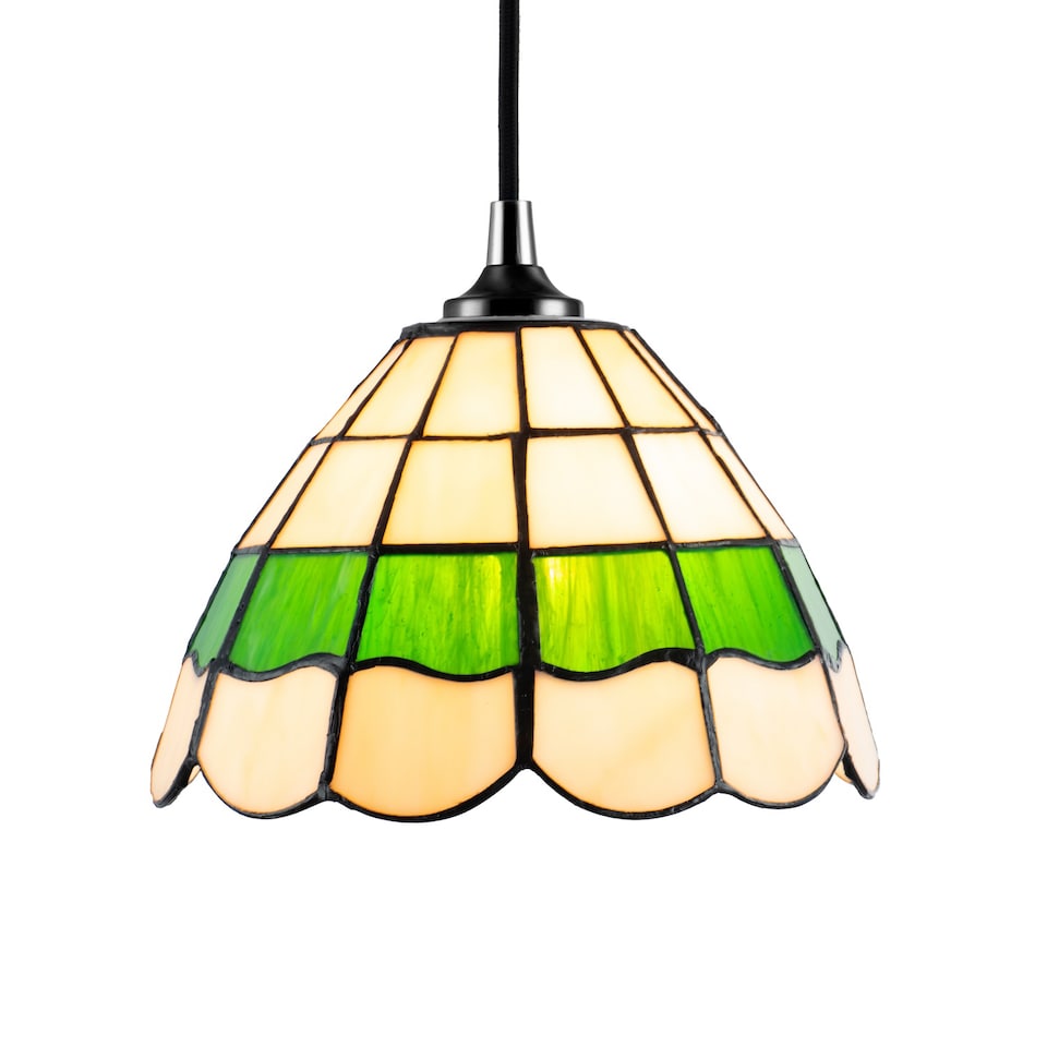 image 1 of Traditional Green and Amber Stained Glass Tiffany Pendant Lighting Shade | Green