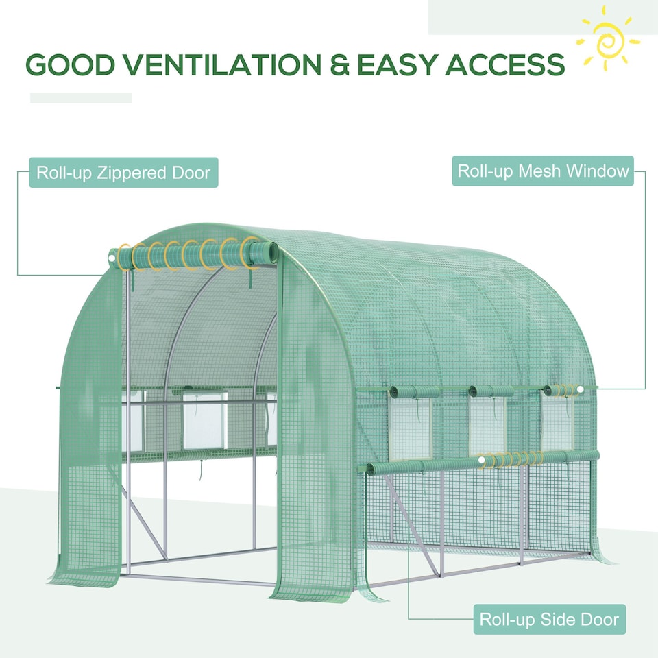 image 1 of Outsunny 3 x 2 x 2m Polytunnel Green House w UV-resistant PE Cover, Green