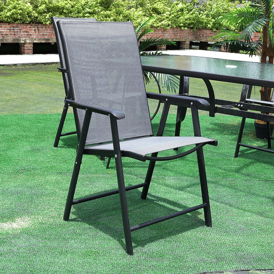 image 1 of Living and Home Set of 4 Metallic-Frame and Fabric Foldable Chairs