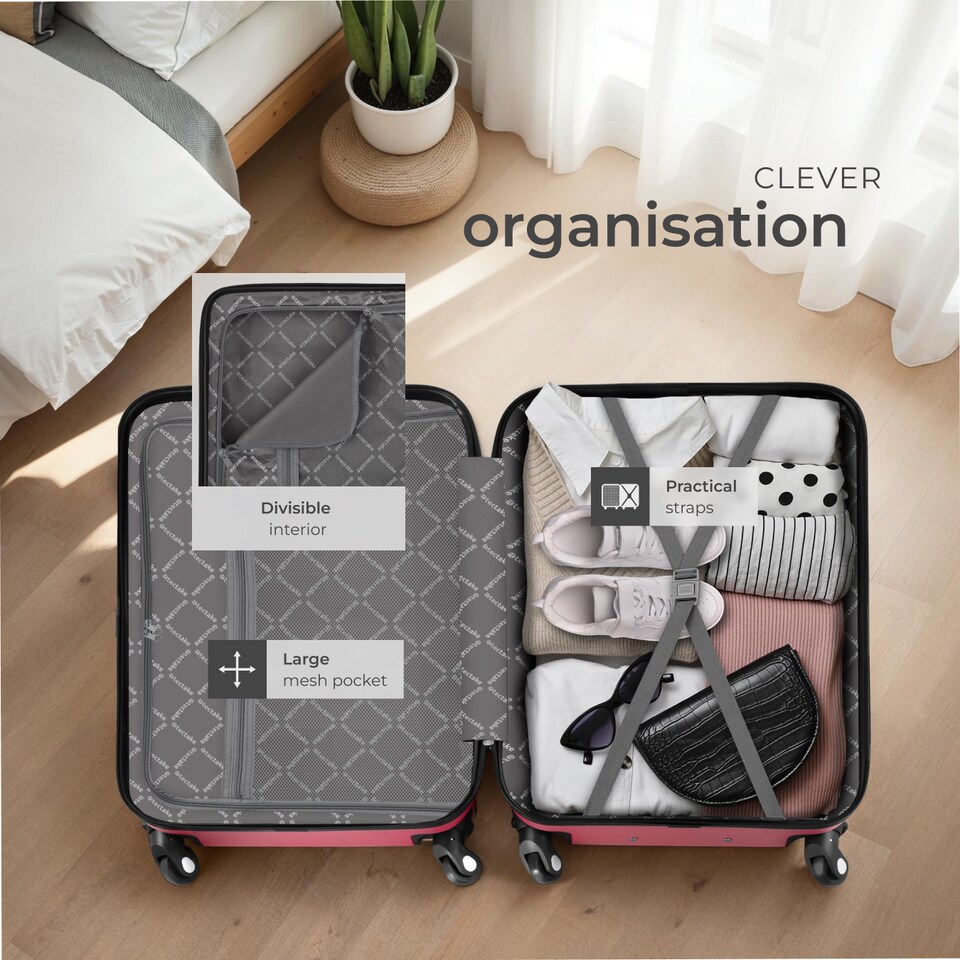 image 1 of Suitcase Set Pucci - 3 suitcases, beauty case, robust, hard-shell ABS plastic | Red | burgundy | 1