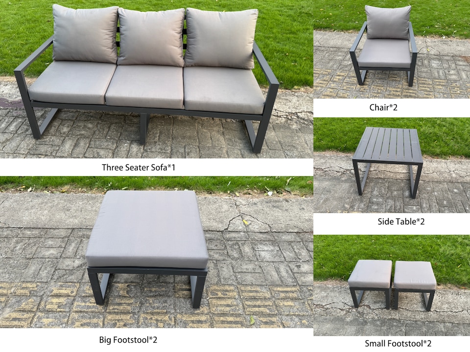 image 1 of Fimous Aluminium Garden Furniture Sets 9 Seater Outdoor Sofa Set with Adjustable Rising Lifting Dining Table 2 Chairs 4 Footstools 2 Side Tables