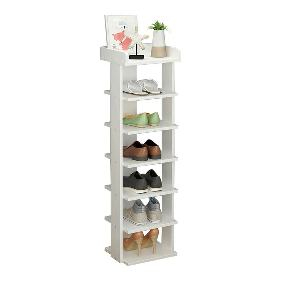 image 1 of Living and Home 7-Tier Shoe Rack Stand Shelf Space Saving - White