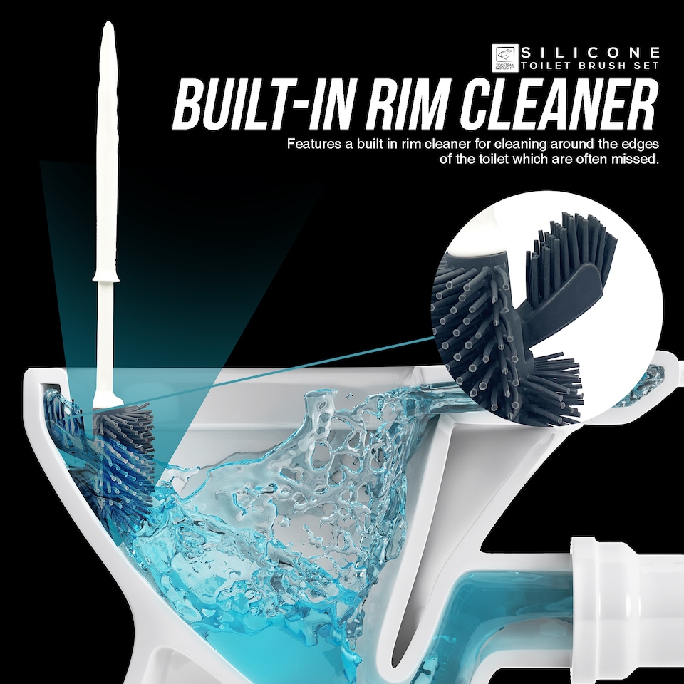 image 1 of Silicone Toilet Brush Set with Spare Head and Rim Cleaner