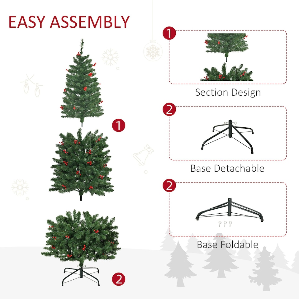 image 1 of HOMCOM 6FT Prelit Pencil Christmas Tree w/ LED Light, Berry, Xmas Decoration