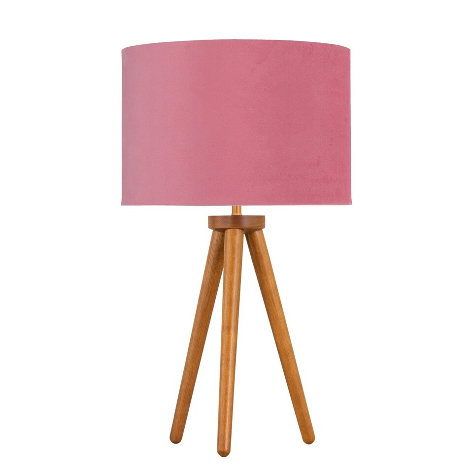 image 1 of Set of 2 Dark Oak Table Lamp or Bedside Lights with Flamingo Shades | Brown | Pink | Large | 2