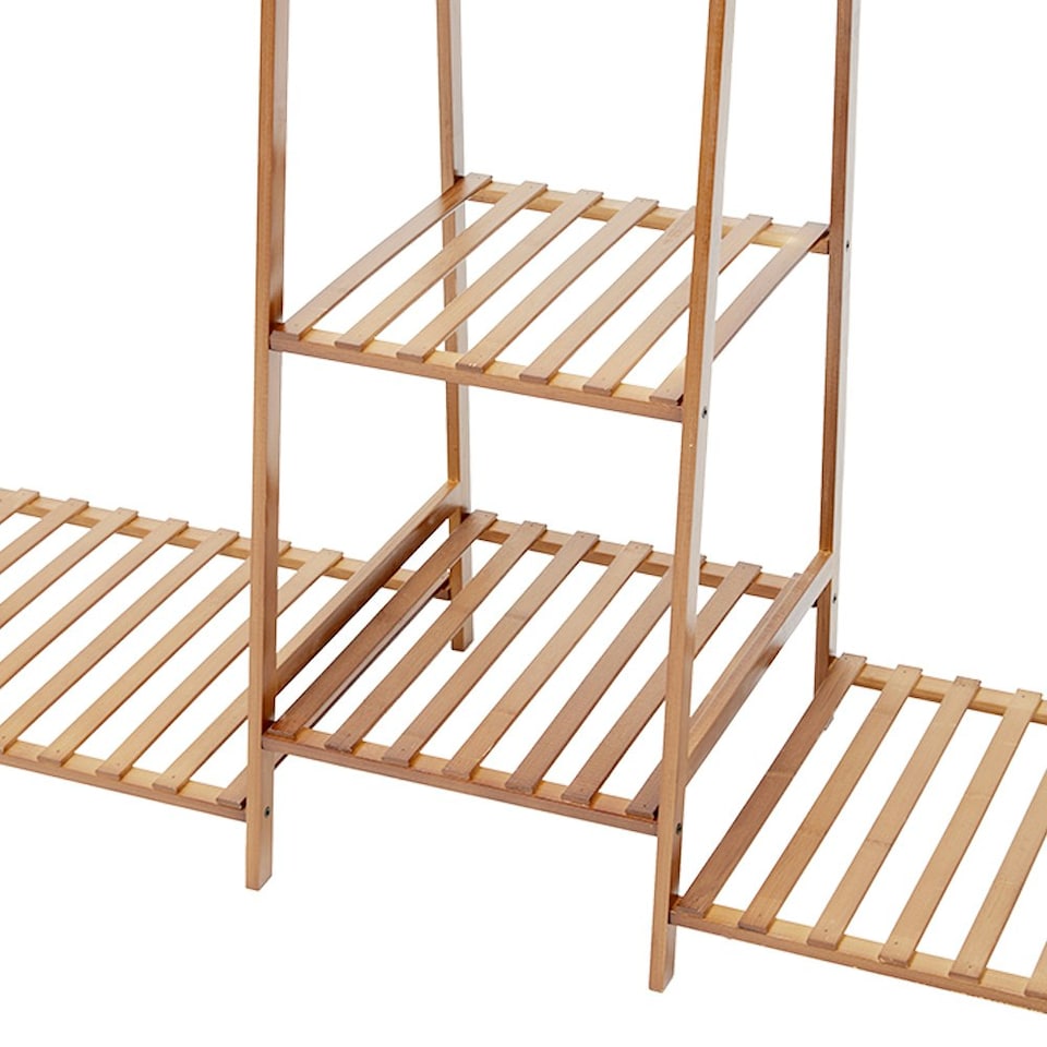 image 1 of Living and Home Trapezoid Bamboo Garment Rack with Tiered Storage Shelves | Brown