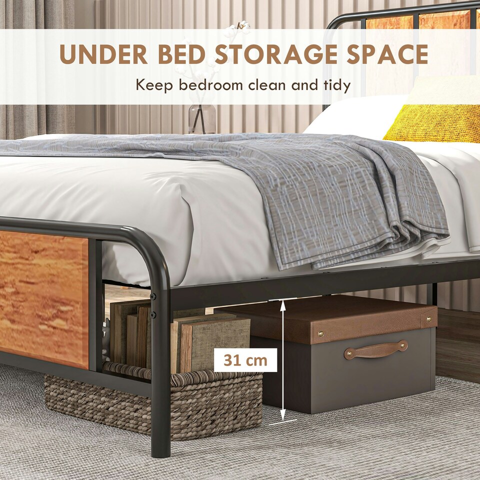 image 1 of HOMCOM King Size Bed Frame, Steel Base w/ Headboard, 160 x 207cm
