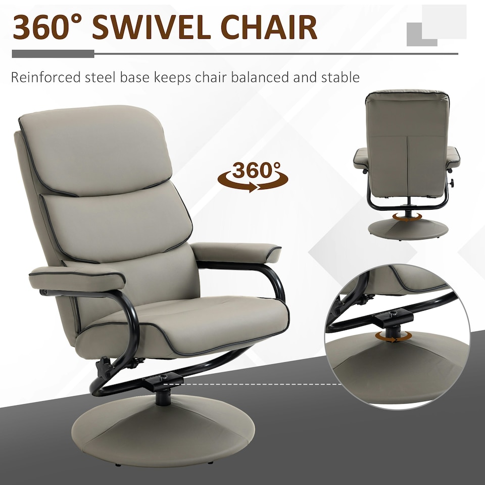 image 1 of HOMCOM Faux Leather Recliner Chair w/ Ottoman Swivel Lounge Seat w/ Footstool