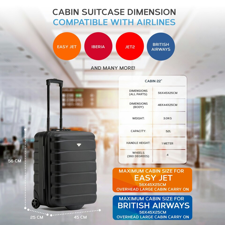 image 1 of Flight Knight Lightweight 2 Wheel ABS Hard Suitcases Cabin Carry On Hand Luggage Over 100 Airlines British Airways, Ryanair & easyJet Free Carry On 40x20x25cm Grey | Charcoal | Cabin Bag
