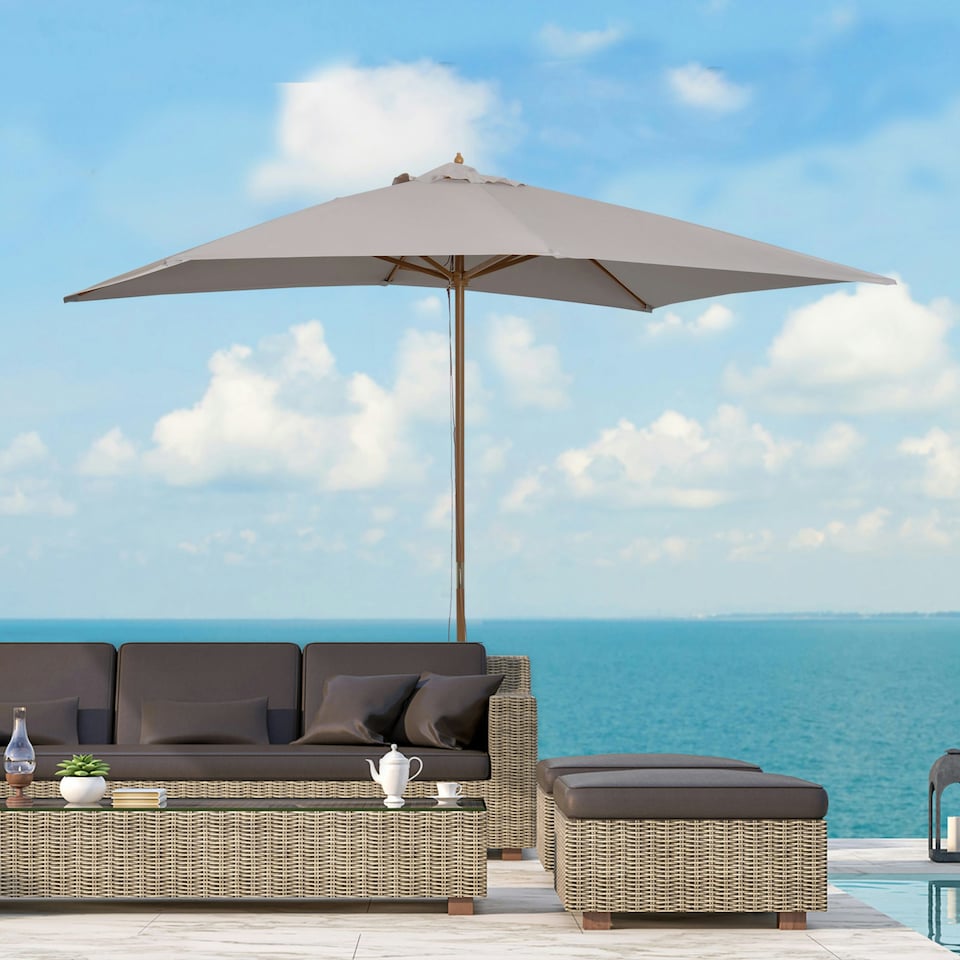 image 1 of Outsunny 2 x 3(m) Wood Garden Parasol Sun Shade Patio Umbrella Canopy