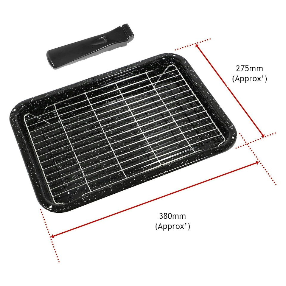 image 1 of SPARES2GO Small Grill Pan, Rack & Detachable Handle for Zanussi Oven Cookers (Non-Stick Vitreous Enamelled)