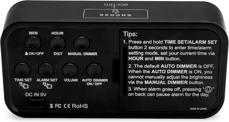 image 1 of Acctim Silas LED Wireless Alarm Clock, 2-inch Display with Adjustable Volume and Brightness | Black | Black/Green