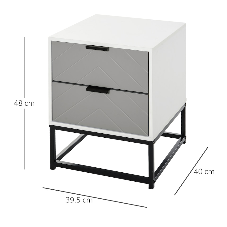 image 1 of HOMCOM Bedside Cabinet with 2 Drawer Storage Unit, Unique Shape Bedroom Table Nightstand with Metal Base, for Living Room, Study Room, Dorm