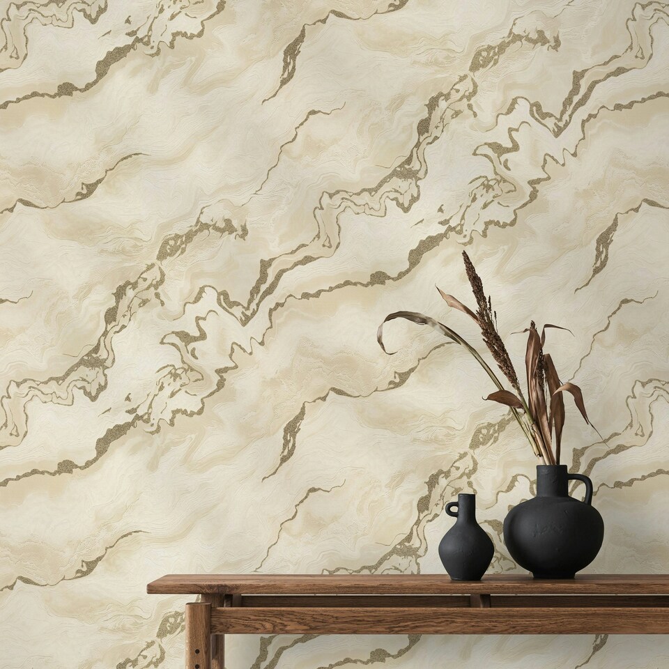 image 1 of Aurelian Marble Wallpaper in Cream & Gold Cream
