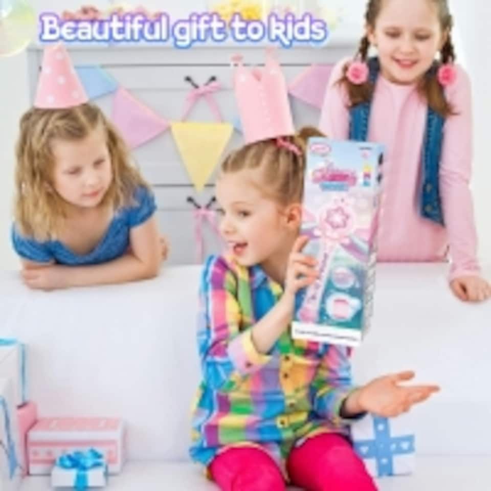 image 1 of Princess Bubble Wand for Kids - Musical Light Up Bubble Machine with Detachable Wings - Indoor Outdoor Birthday Gift