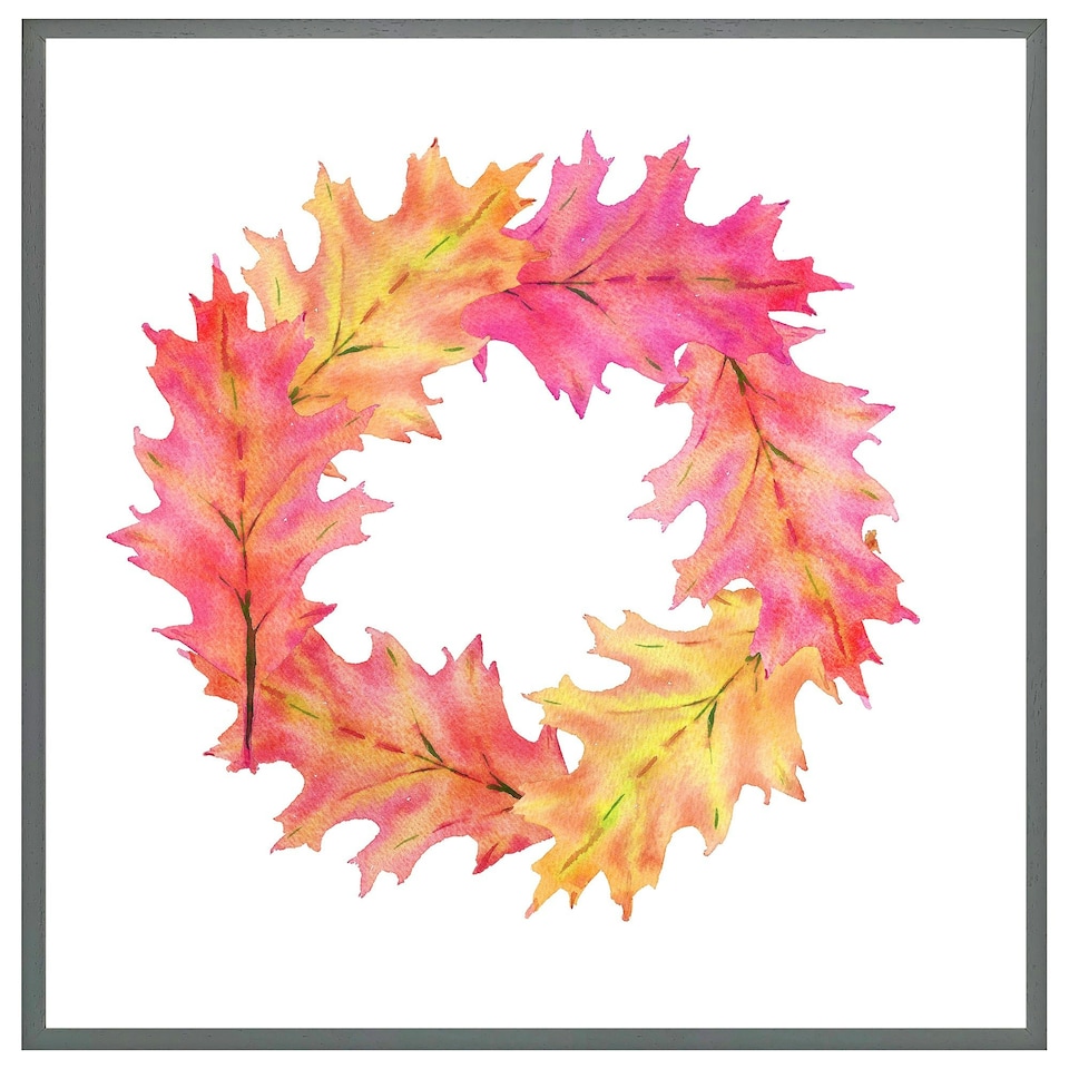 image 1 of Pink & orange autumn reath (Picture Frame) Black | L