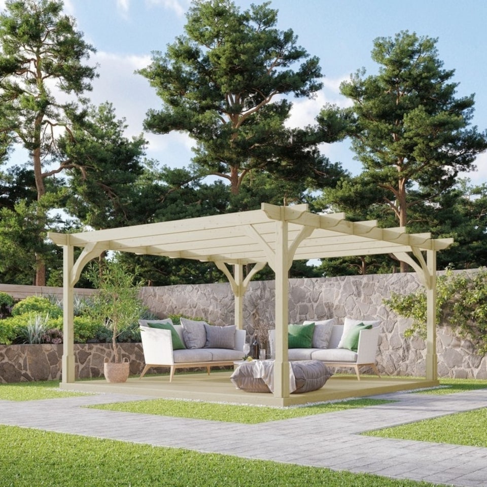 image 1 of Premium Pergola and Decking Kit - Wood - L300 x W300 x H270 cm - Light Green