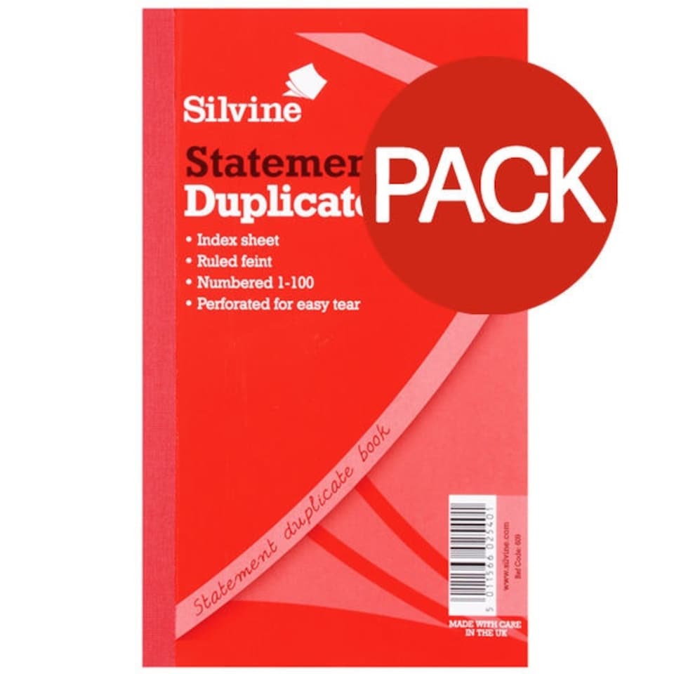 Silvine Duplicate Large Feint 200 Sheets Statement Book (Pack Of 6) - White - One Size