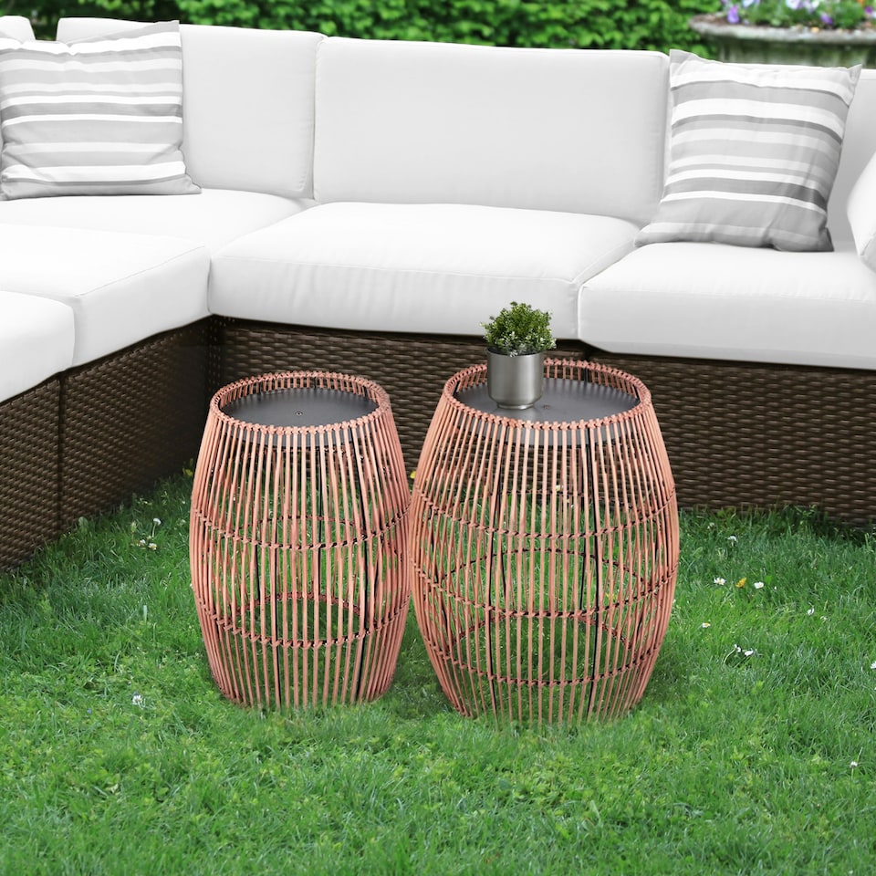 image 1 of Teamson Home Patio Cylinder Bamboo Side Table with Iron Tabletop - Small