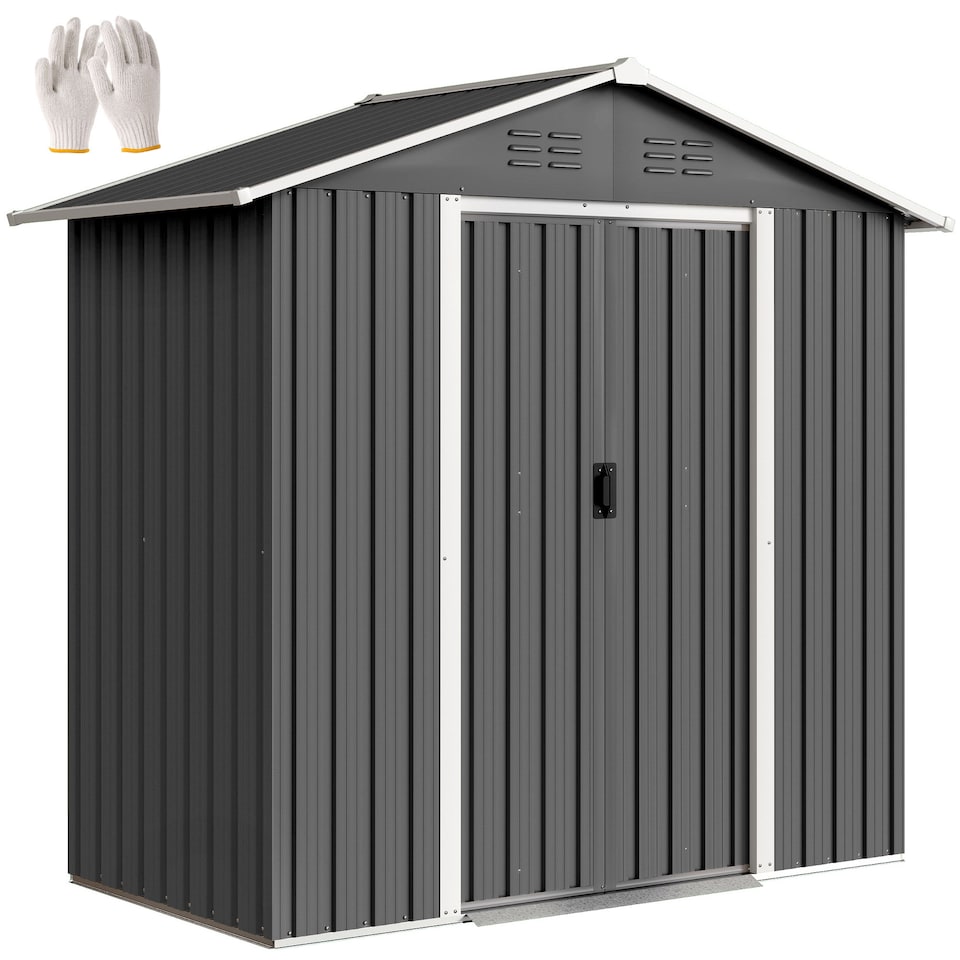 image 1 of Outsunny 6.5x3.5ft Metal Garden Shed for Garden, Dark Grey | Grey | Dark Grey | 191H x 194L x 107D cm