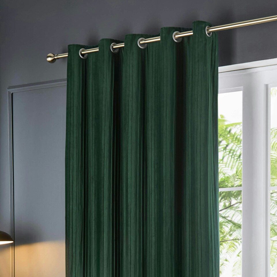image 1 of Paoletti Corinthian Velvet Room Darkening Deep Green Eyelet Curtains (W)229cm x 183 cm | Multi