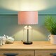 image 1 of ValueLights Jessy Glass and Black Metal Bedside Table Lamp with a Blush Pink Velvet Lampshade - Bulb Included Pink