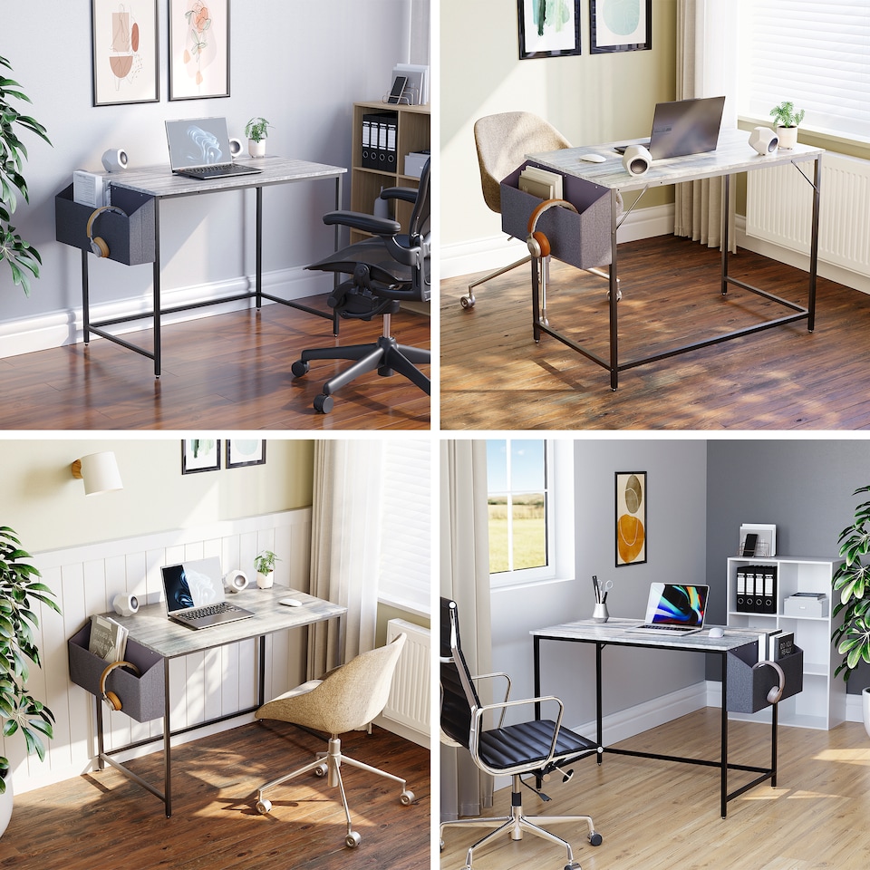 image 1 of Vida Designs Brooklyn Large Computer Desk With Storage Basket Home Office Workstation, Grey