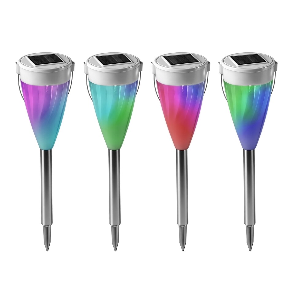 image 1 of Gardenwize Pack of 4 Solar Colour Changing Hanging Stake Lights Outdoor