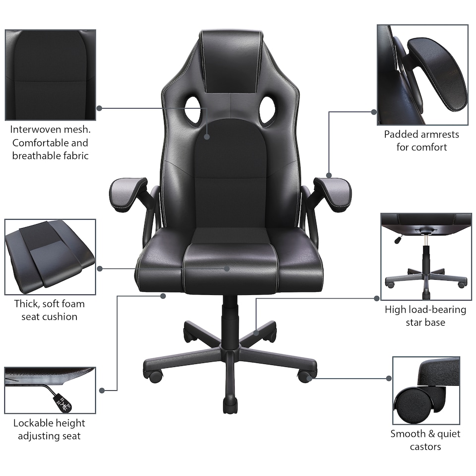 image 1 of Vida Designs Coma Racing Gaming Office Chair Computer Desk Table Chair, Black