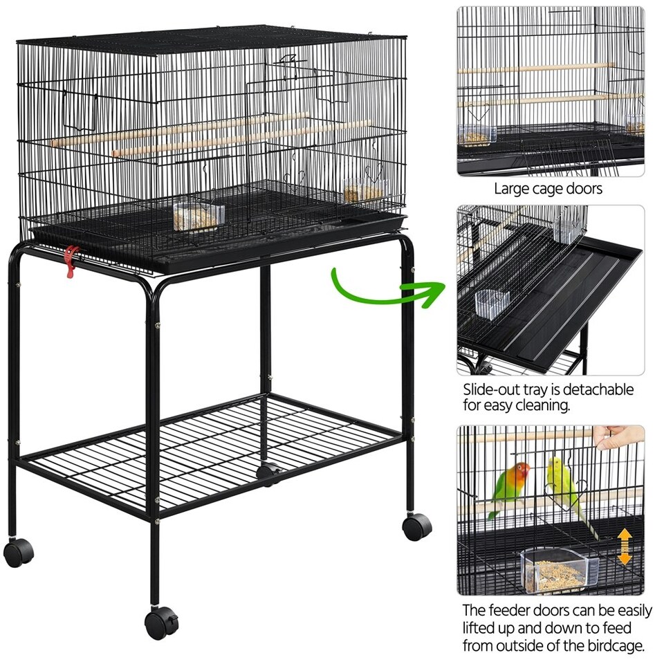 image 1 of Yaheetech 118.5 cm Flight Cage with Rolling Stand and Slide-out Tray Black