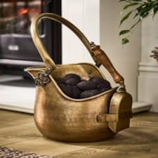 Rounded Brass Coal Bucket & Shovel Gold