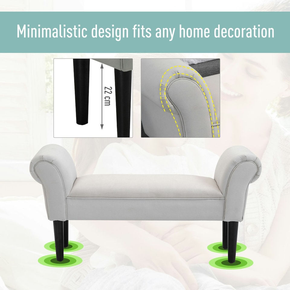 image 1 of HOMCOM Bed End Chaise Lounge Window Seat Arm Bench Hallway Wood Legs Grey
