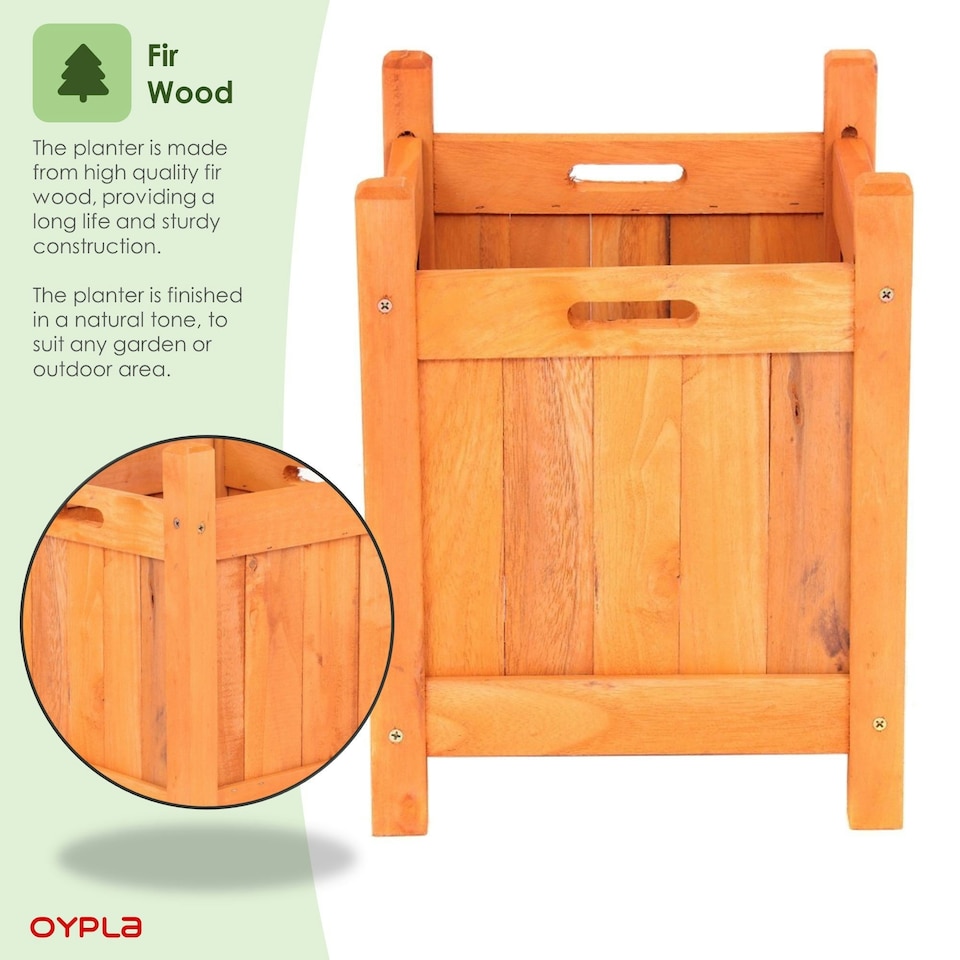 image 1 of Oypla Garden Wooden Square Flower Planter Ornamental Plant Pot Brown