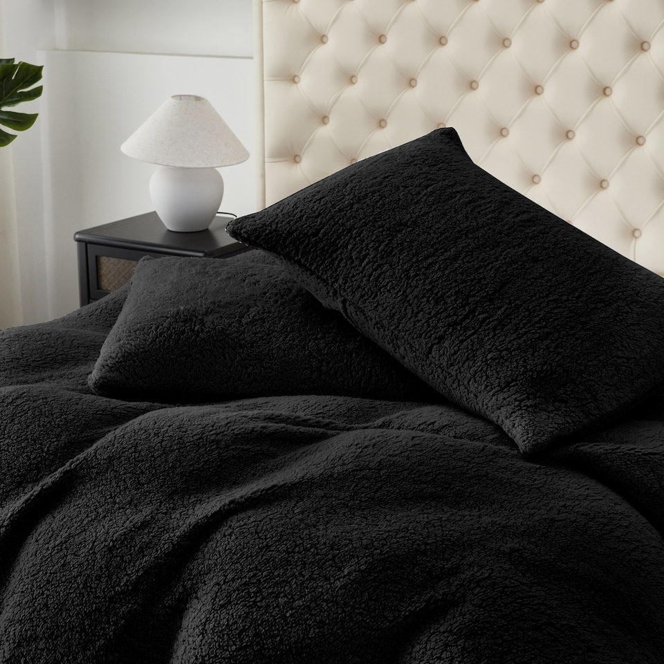 image 1 of Ezysleep Winter Soft Teddy Fleece Fabric Duvet Set Warm And Cosy Bedding | Black | Black