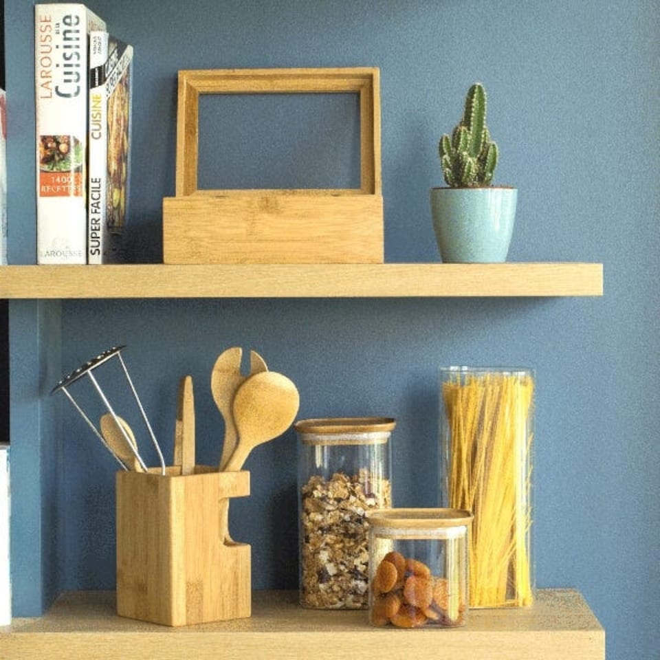 image 1 of Pebbly Square 1400ml Canister With Bamboo Lid