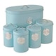 image 1 of Cooks Professional 5 Piece Kitchen Storage Set – Tea, Coffee, Sugar, Bread & Biscuit Tins | Blue | Blue & Silver