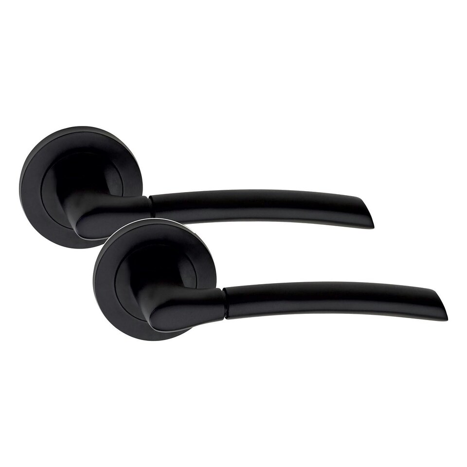 image 1 of Golden Grace Indiana Design Door Handles Set on Round Rose in Matt Black Finish with 64mm 3 Lever Mortise Lock & Key Hole Black