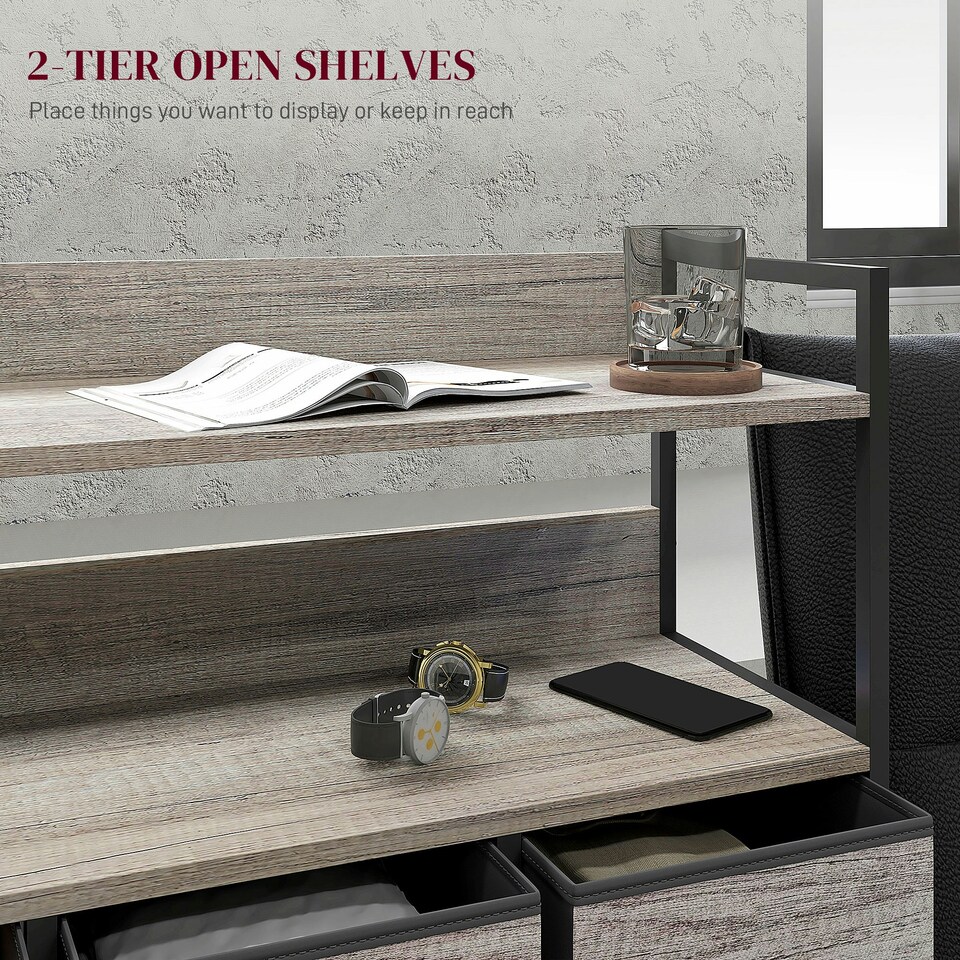 image 1 of HOMCOM Bedroom Chest of Drawers 7 Drawer Dresser w/ Shelves, Grey Wood Effect